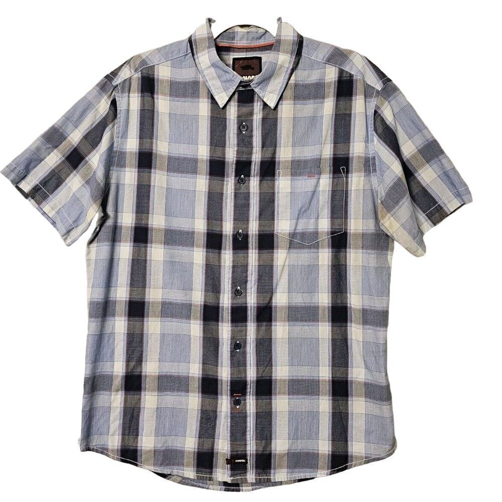 Tony Hawk Short Sleeve Collar Button Shirt Skater 80s 90s Blue Plaid Large